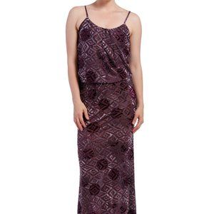 Women's Velvet Burnout Blouson Maxi Dress - Mulberry - Evening Cocktail Dress